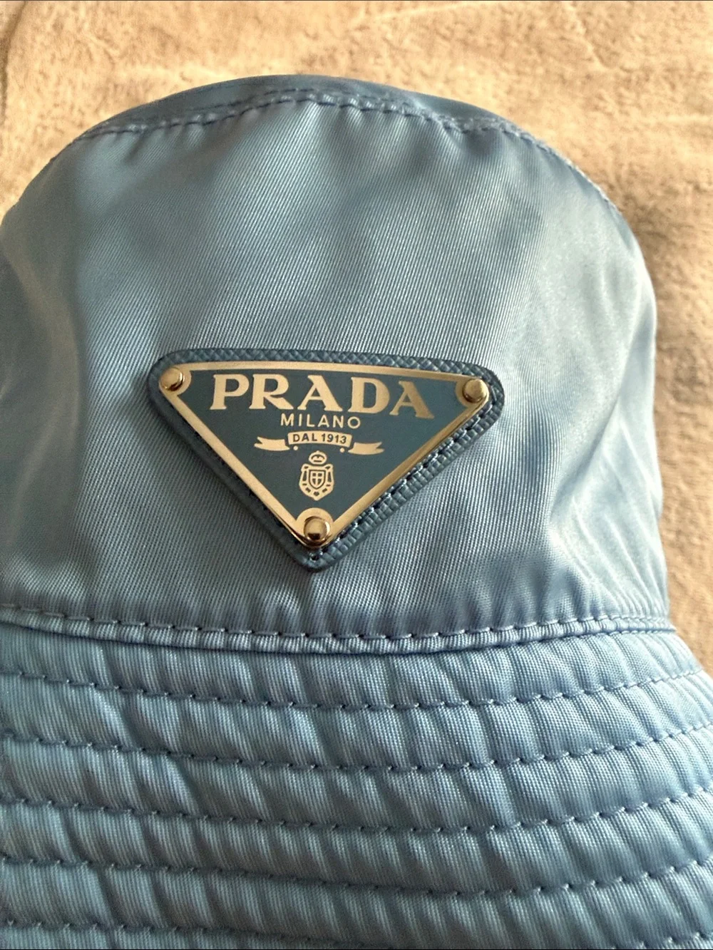 Prada Light Blue Nylon Bucket Hat with Triangle Logo